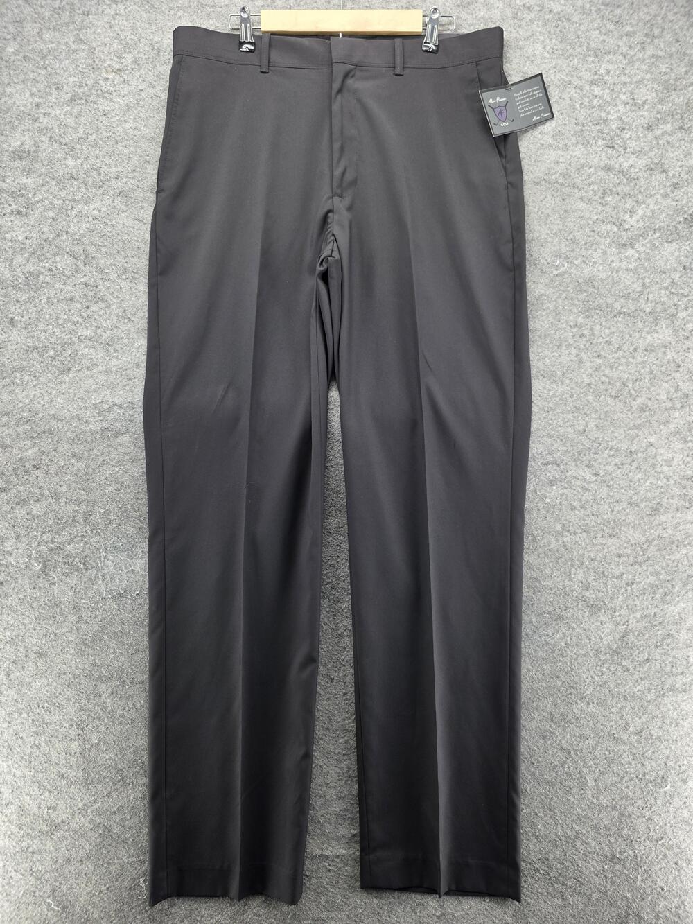 Alan Flusser Pants Mens 36x34 Black Dress Pants Microfiber Golf Flat Front